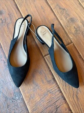 a new day Black Suede Slingback Pointed Toe Mules